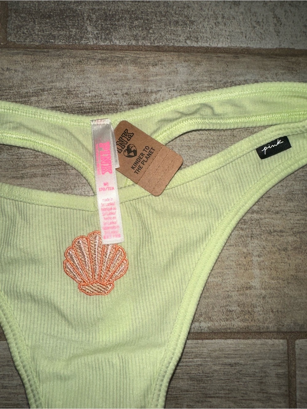 PINK Victoria's Secret Yellow Ribbed Shell-Accent Thong ☀️🐚 - Picture 4 of 4